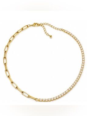 Anthropologie Gold CZ Tennis Necklace Layering Chain Women Jewelry